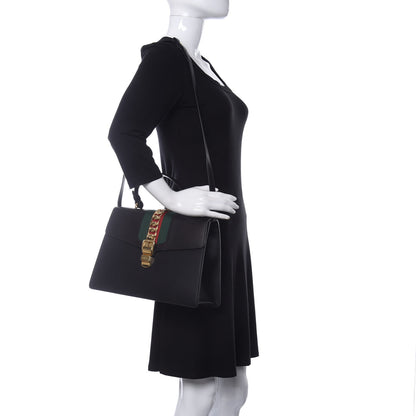 Gucci Calfskin Medium Sylvie Top Handle Bag Black 2 of 15