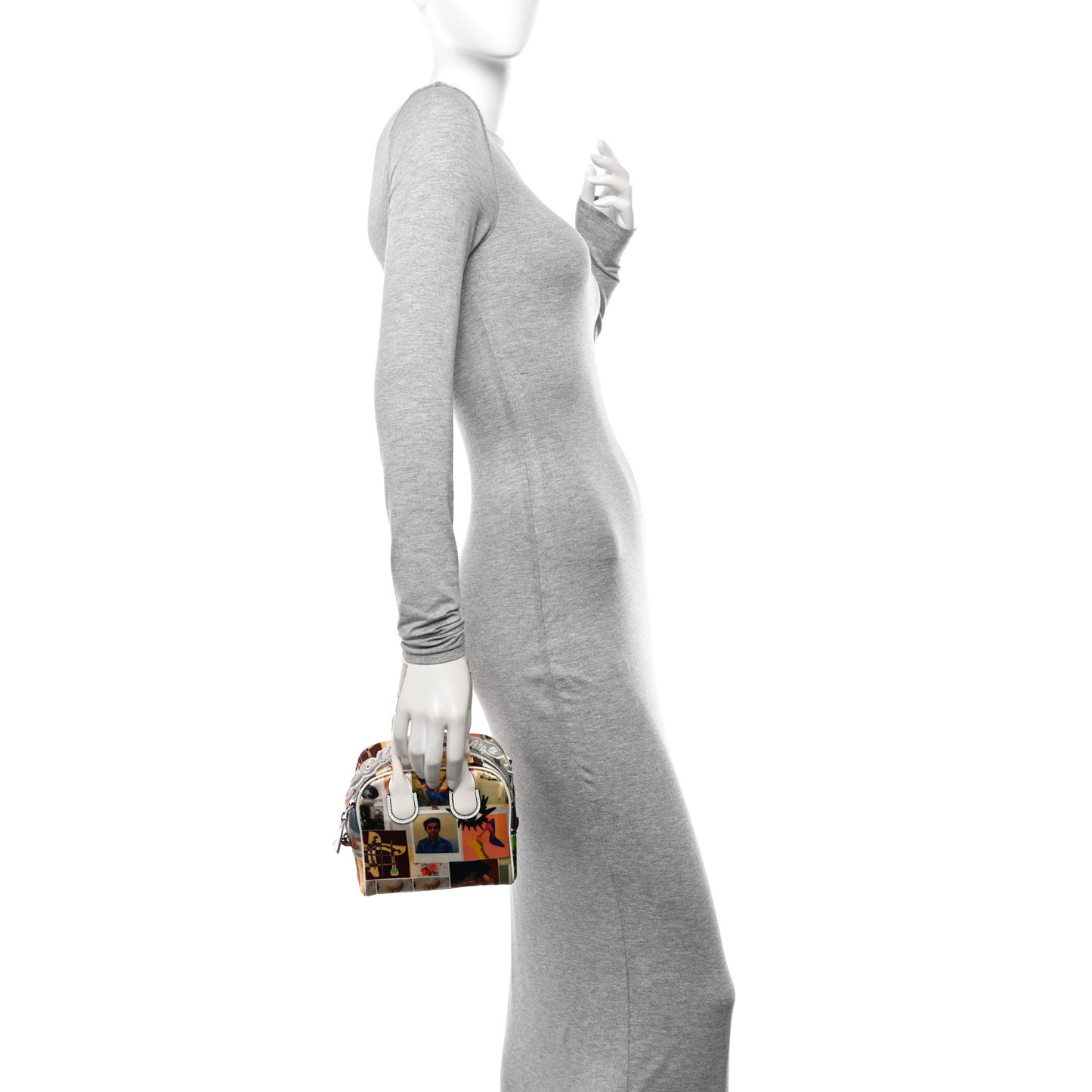 Crepe Satin Calfskin Nano Collage Marie Jane Top Handle Snow Platine