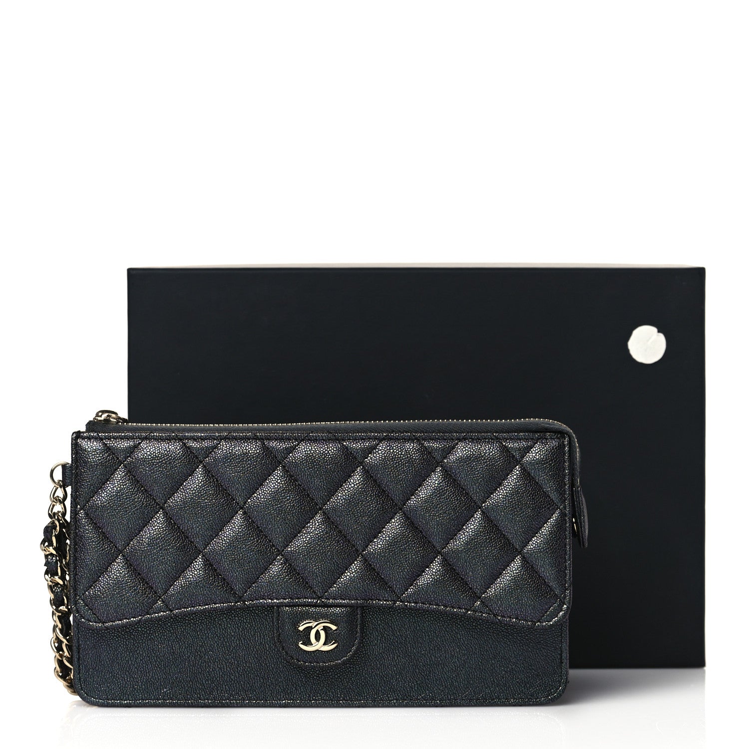 Chanel Iridescent Caviar Quilted Classic Pouch With Handle Black 10 of 10