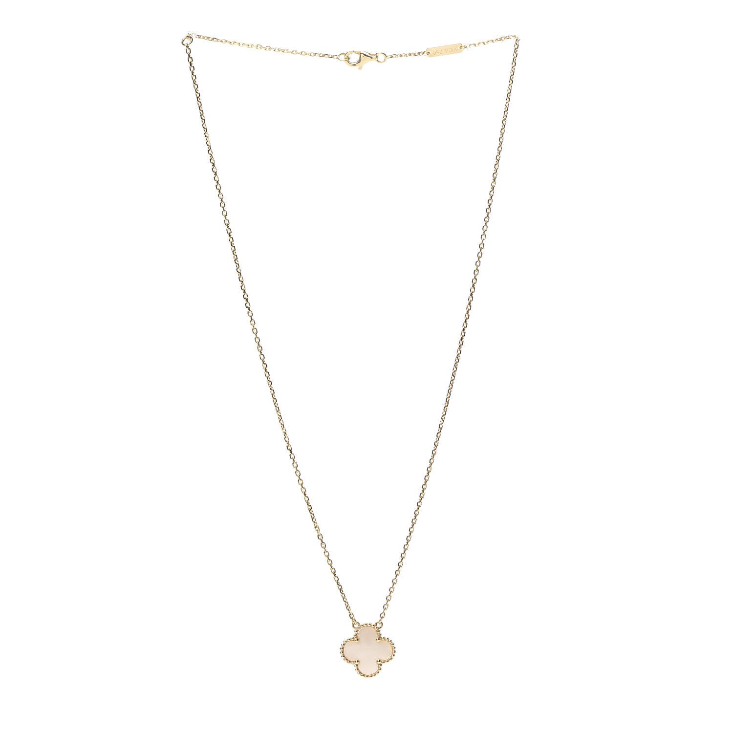 Van Cleef & Arpels 18K Yellow Gold Mother of Pearl Vintage Alhambra Pendant Necklace 3 of 5