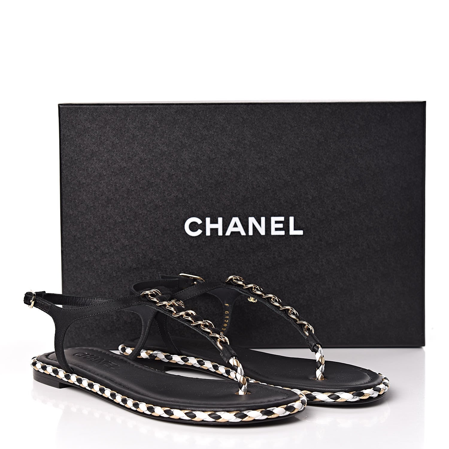 Chanel Grosgrain Chain Thong Sandals 38 Black 9 of 9