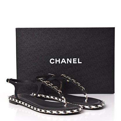 Chanel Grosgrain Chain Thong Sandals 38 Black 9 of 9
