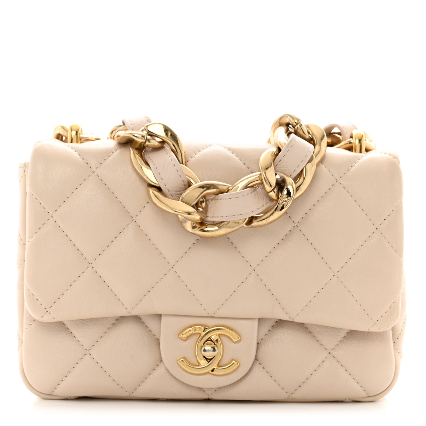 Lambskin Quilted Small CC Funky Town Flap Beige