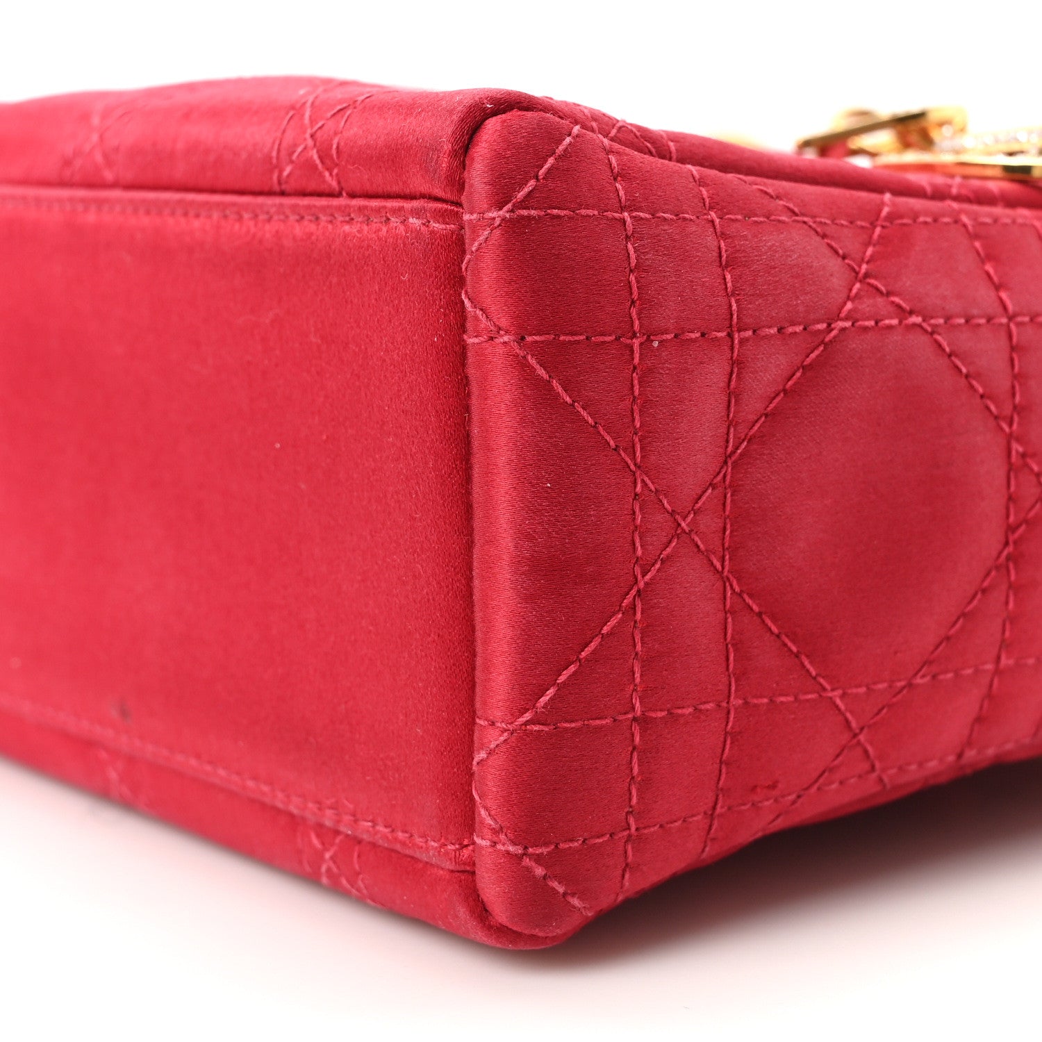 Christian Dior Satin Crystal Cannage Mini Lady Dior Red 1986629