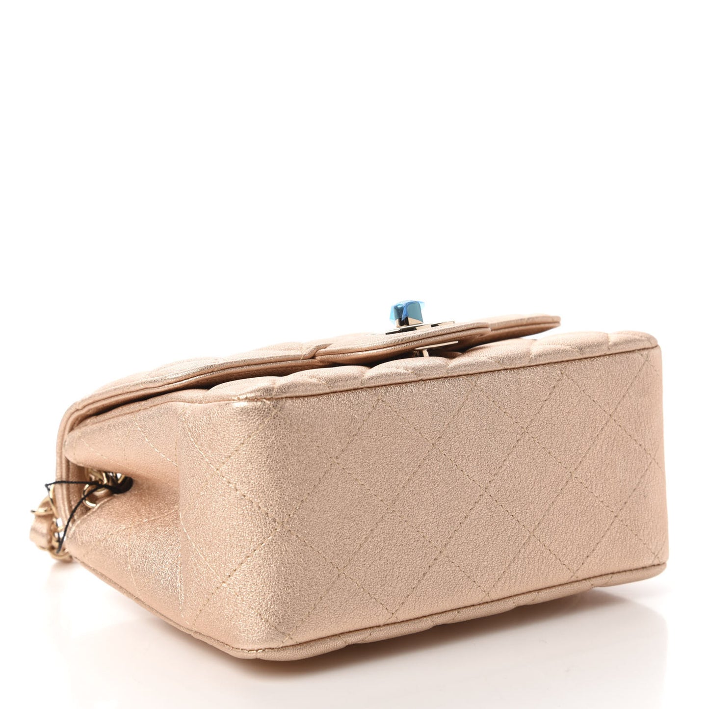 Metallic Lambskin Quilted Mini Square Flap Gold