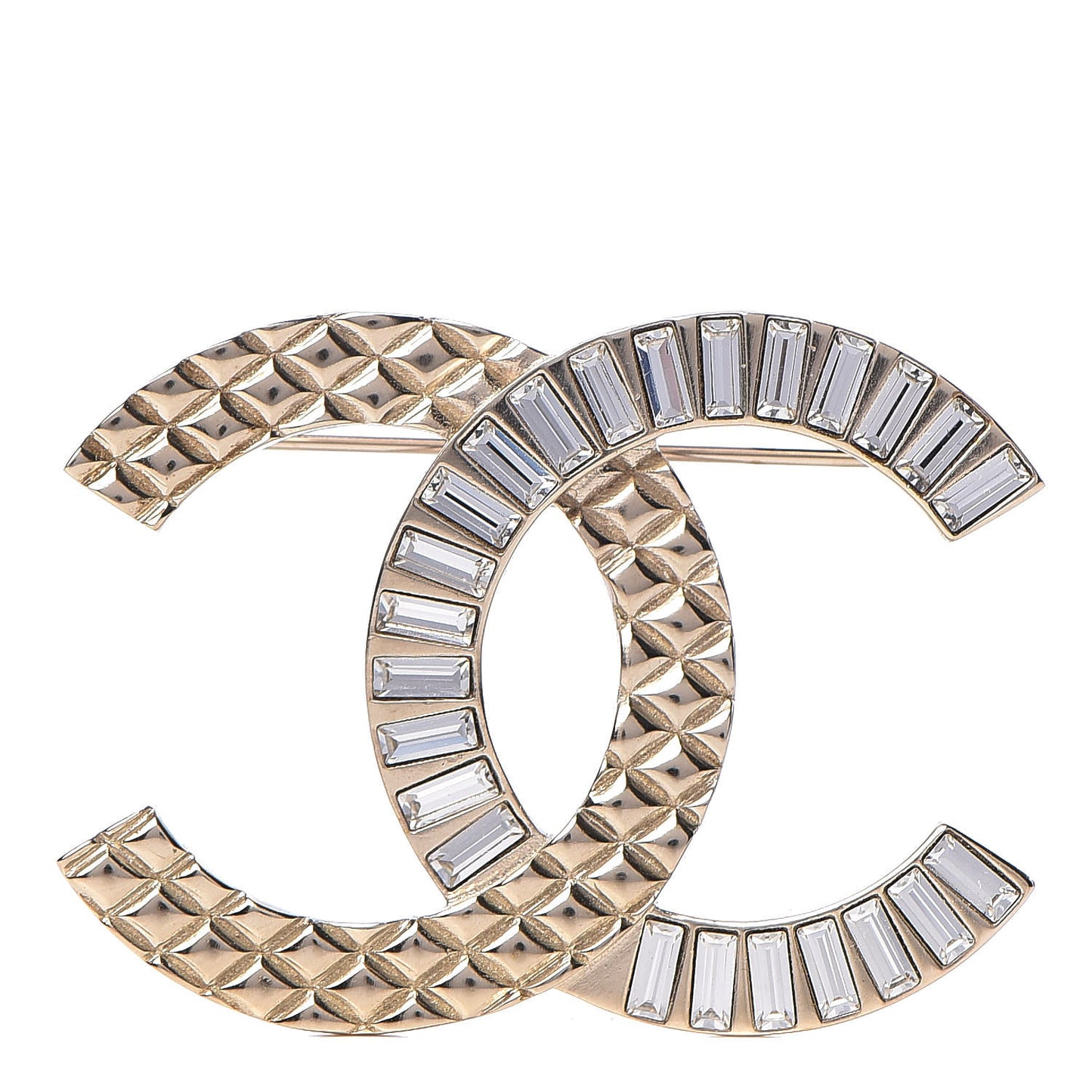 Baguette Crystal Quilted CC Brooch Gold