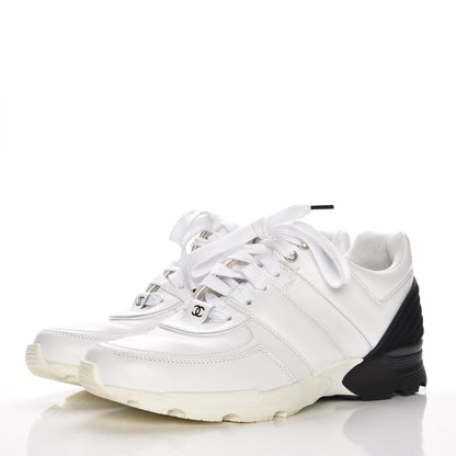 Chanel Calfskin Neoprene CC Sneakers 38.5 White Black 3 of 7