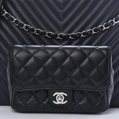 Chanel Calfskin Chevron Quilted Double Camera Bag With Flap Black 12 of 13