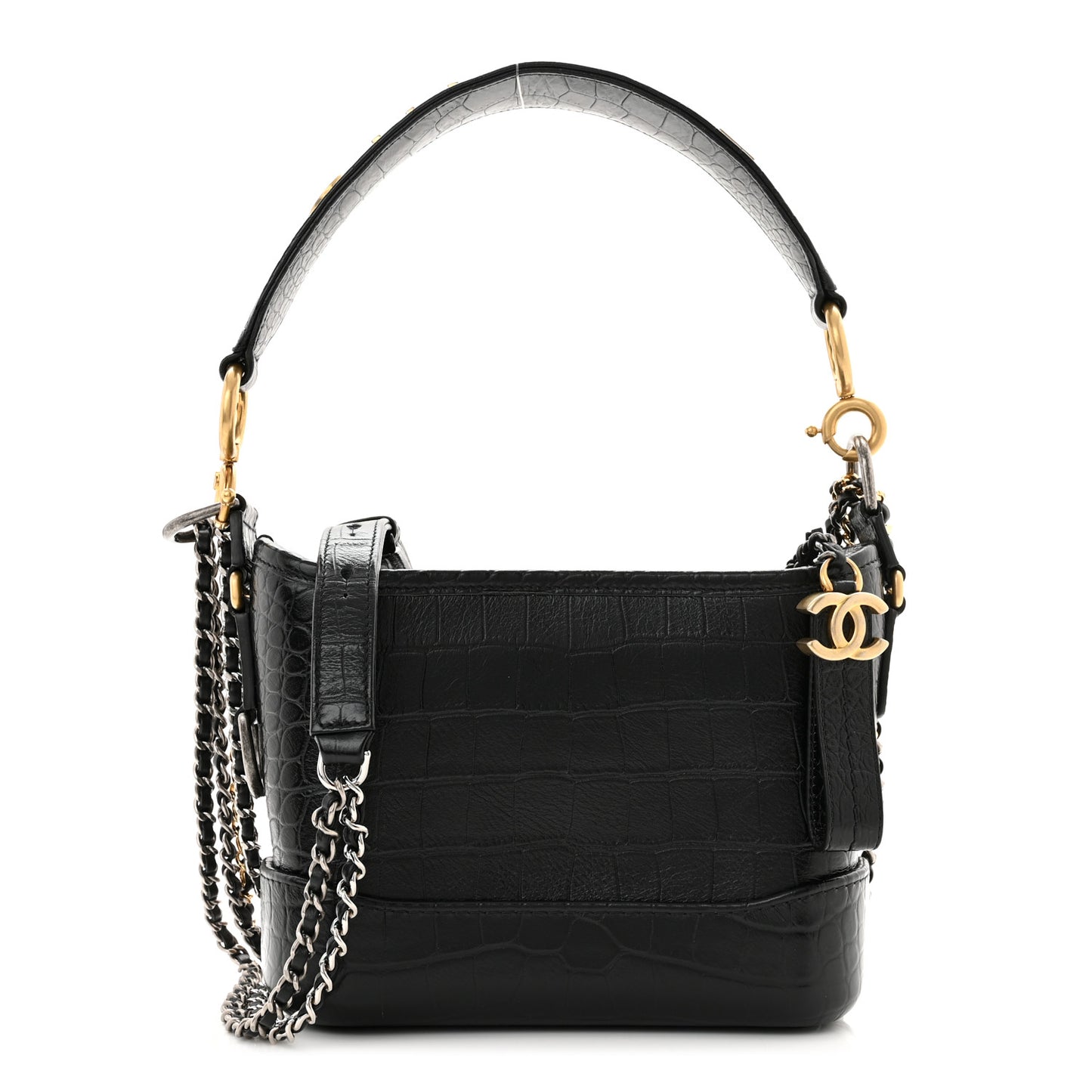 Calfskin Crocodile Embossed Small Gabrielle Cocodile Hobo Black