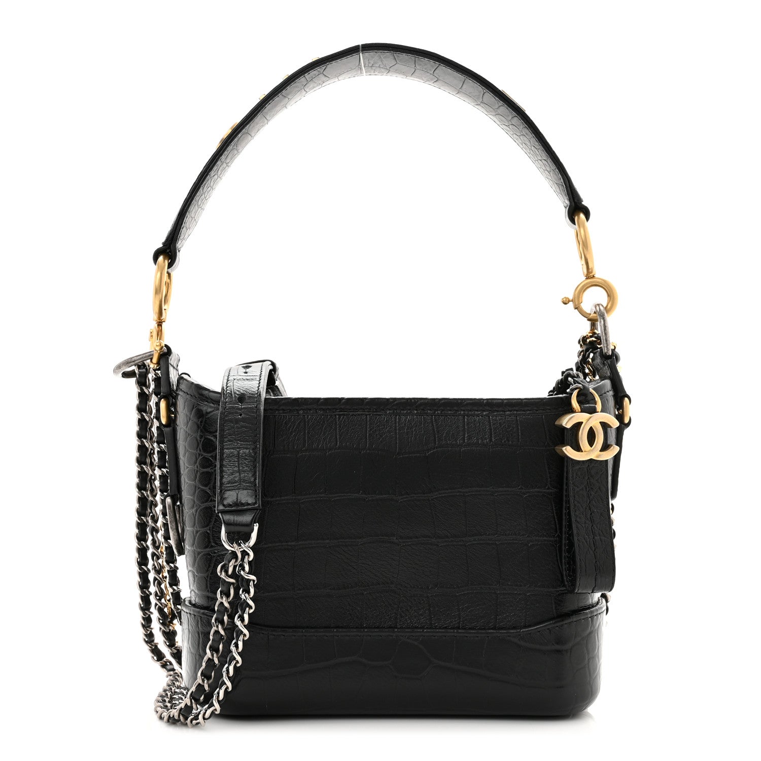 Chanel Calfskin Crocodile Embossed Small Gabrielle Cocodile Hobo Black 1 of 10
