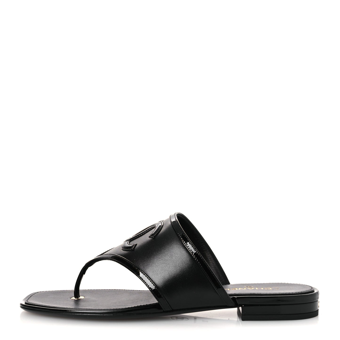 Lambskin Patent Calfskin CC Thong Sandals 39 Black