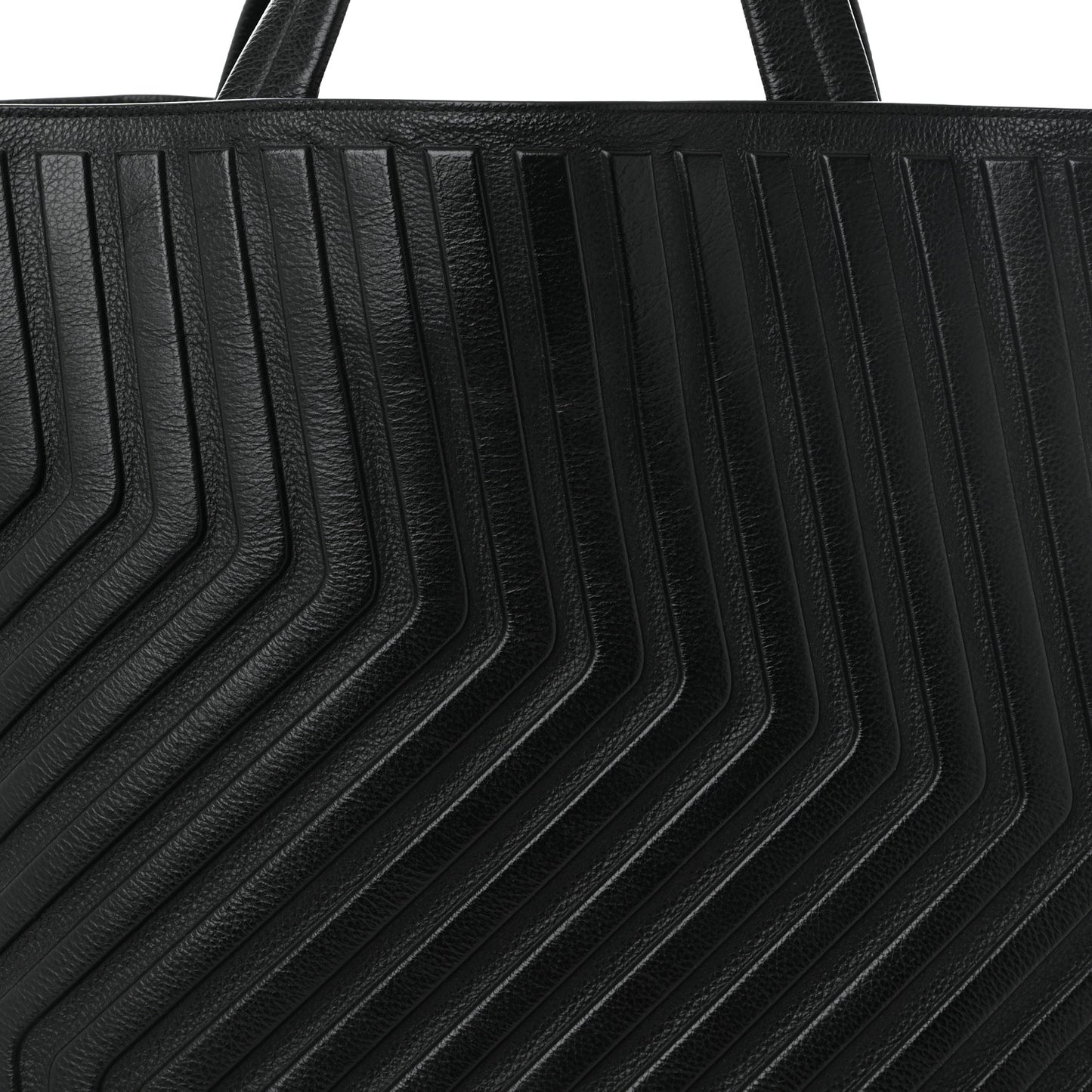 Grained Calfskin Embossed Large Car East West Tote Black