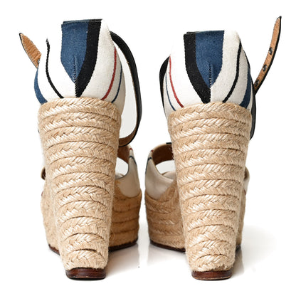 Hermes Canvas Striped Espadrille Wedge Sandals 39 6 of 9