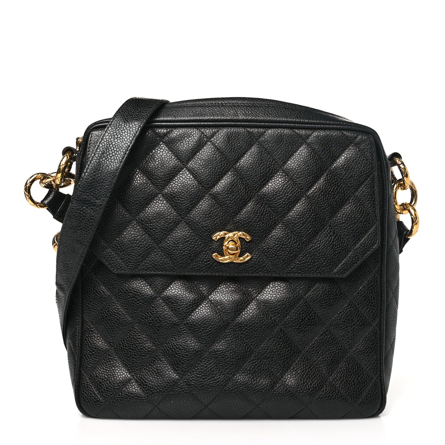 Caviar Quilted Flap Camera Case Black