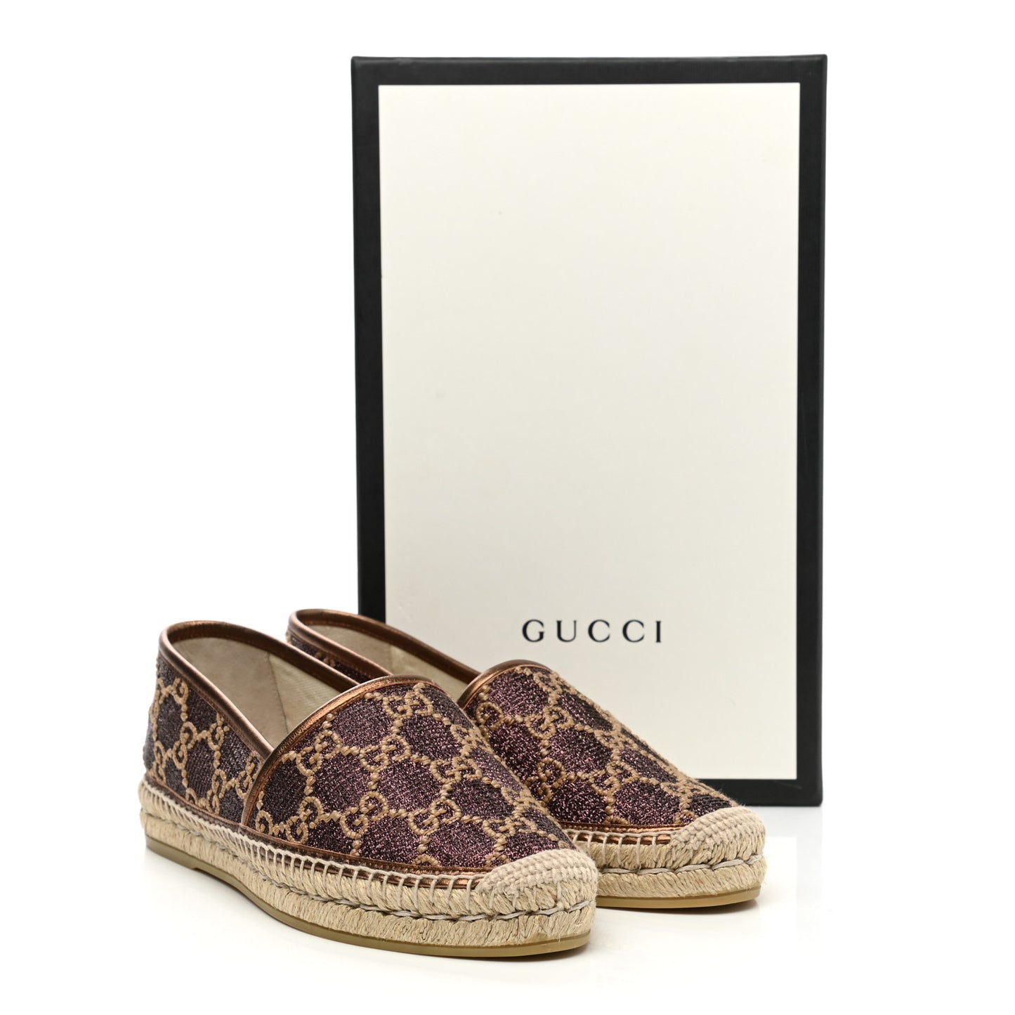 Lame Nappa GG Monogram Espadrilles 39 Brown Beige Light Bronze