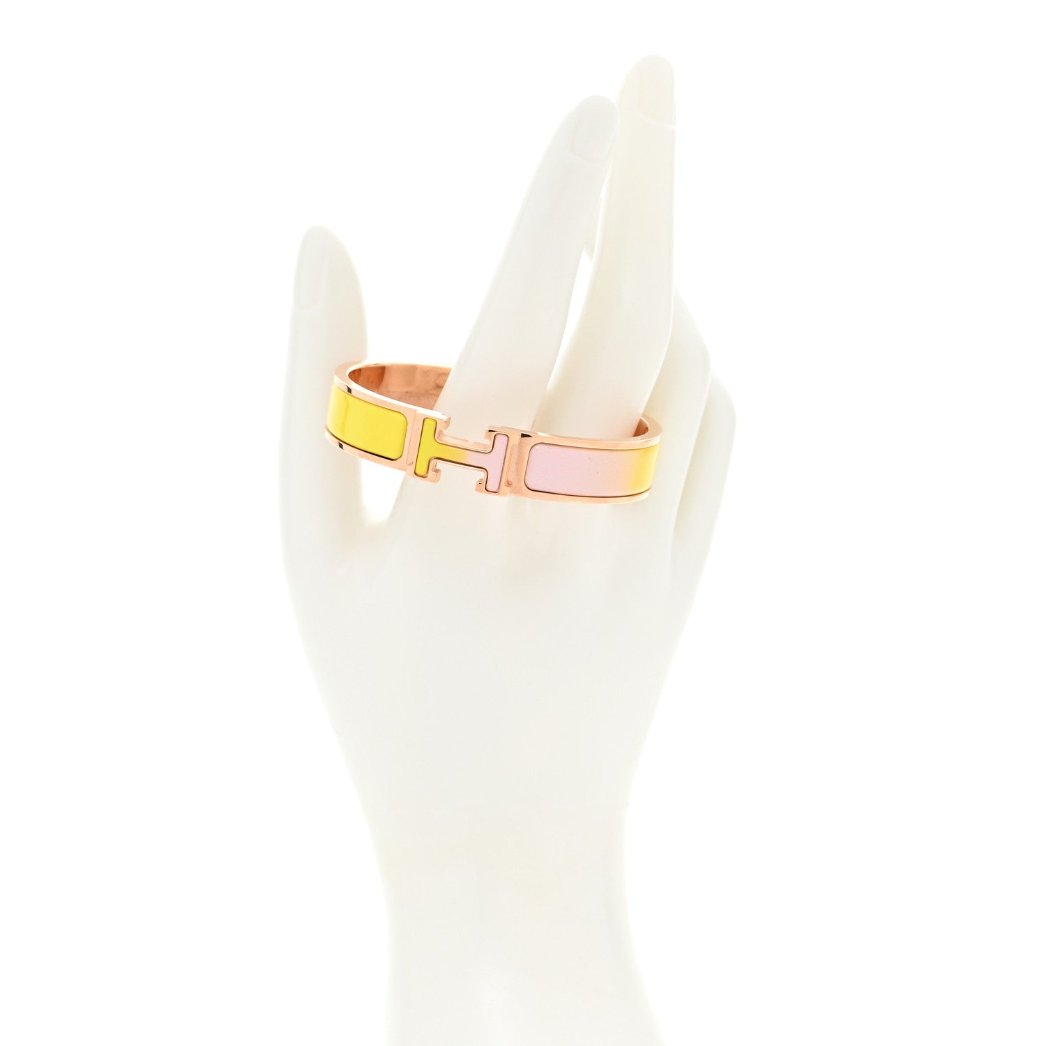 Hermes Enamel Narrow Clic Clac H Fusion Bracelet PM Rose Candeur Jaune Tennis 2 of 6