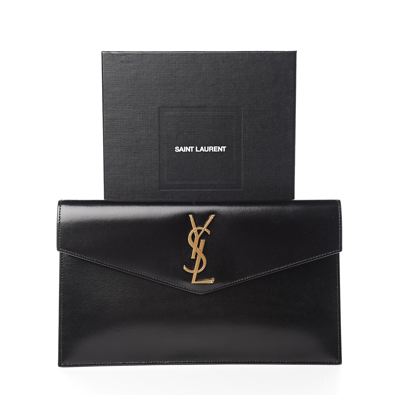Saint Laurent Smooth Shiny Calfskin Monogram Uptown Pouch Black 7 of 7