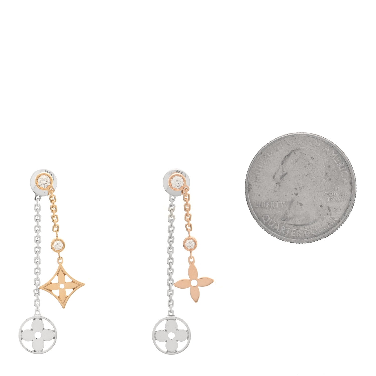 Louis Vuitton 18K Yellow White Pink Gold Diamond Blossom Long Drop Earrings 2 of 5