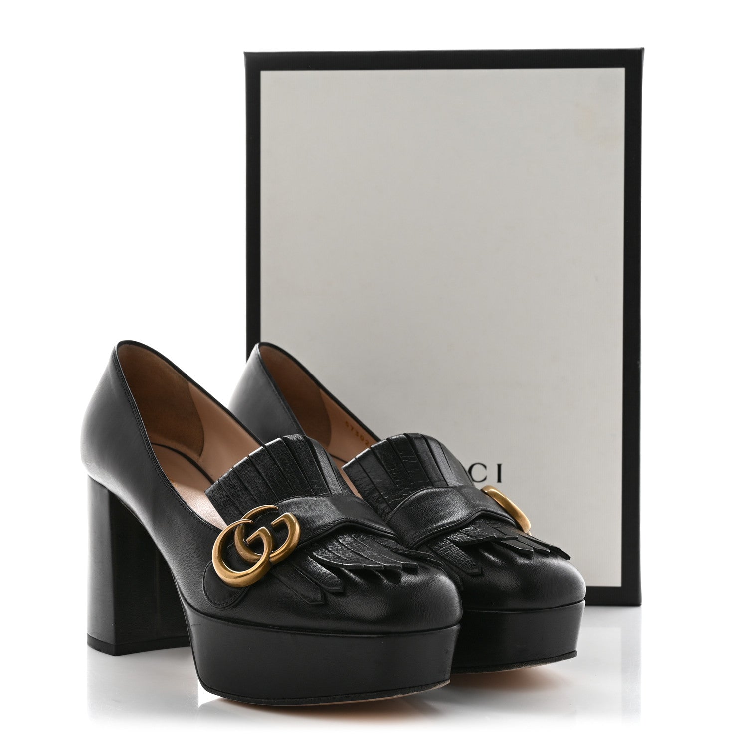 Gucci Malaga Kid GG Marmont Fringe Platform Loafer Pumps 37.5 Black 21 of 21