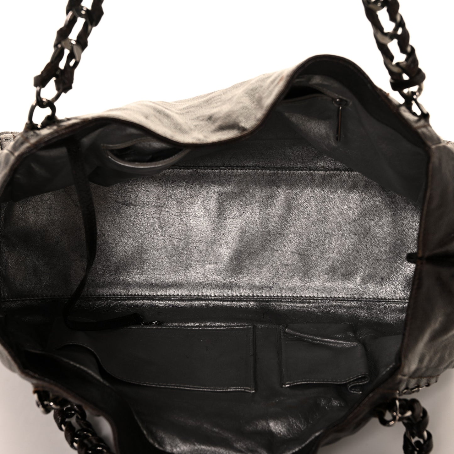 Glazed Caviar East West Modern Chain Tote Brown
