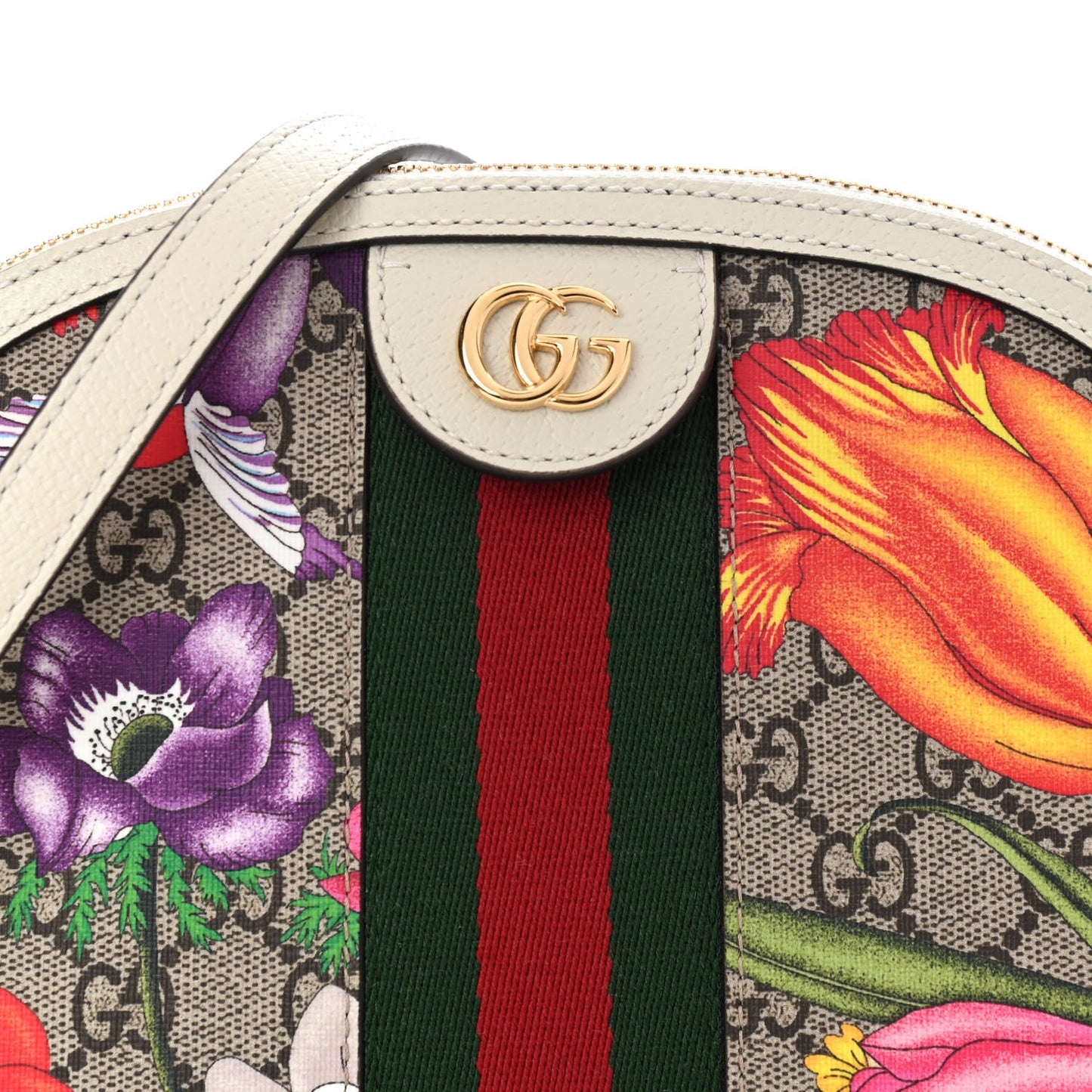 GG Supreme Monogram Flora Web GG Small Ophidia Dome Shoulder Bag White