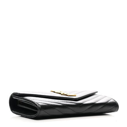 Saint Laurent Grain De Poudre Matelasse Chevron Monogram Flap Wallet Black 4 of 7