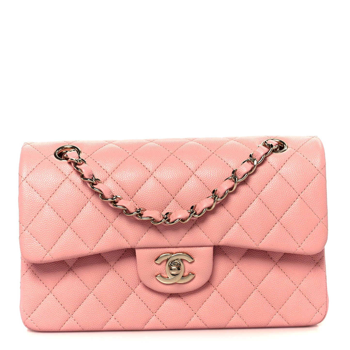 Caviar Quilted Small Double Flap Light Pink