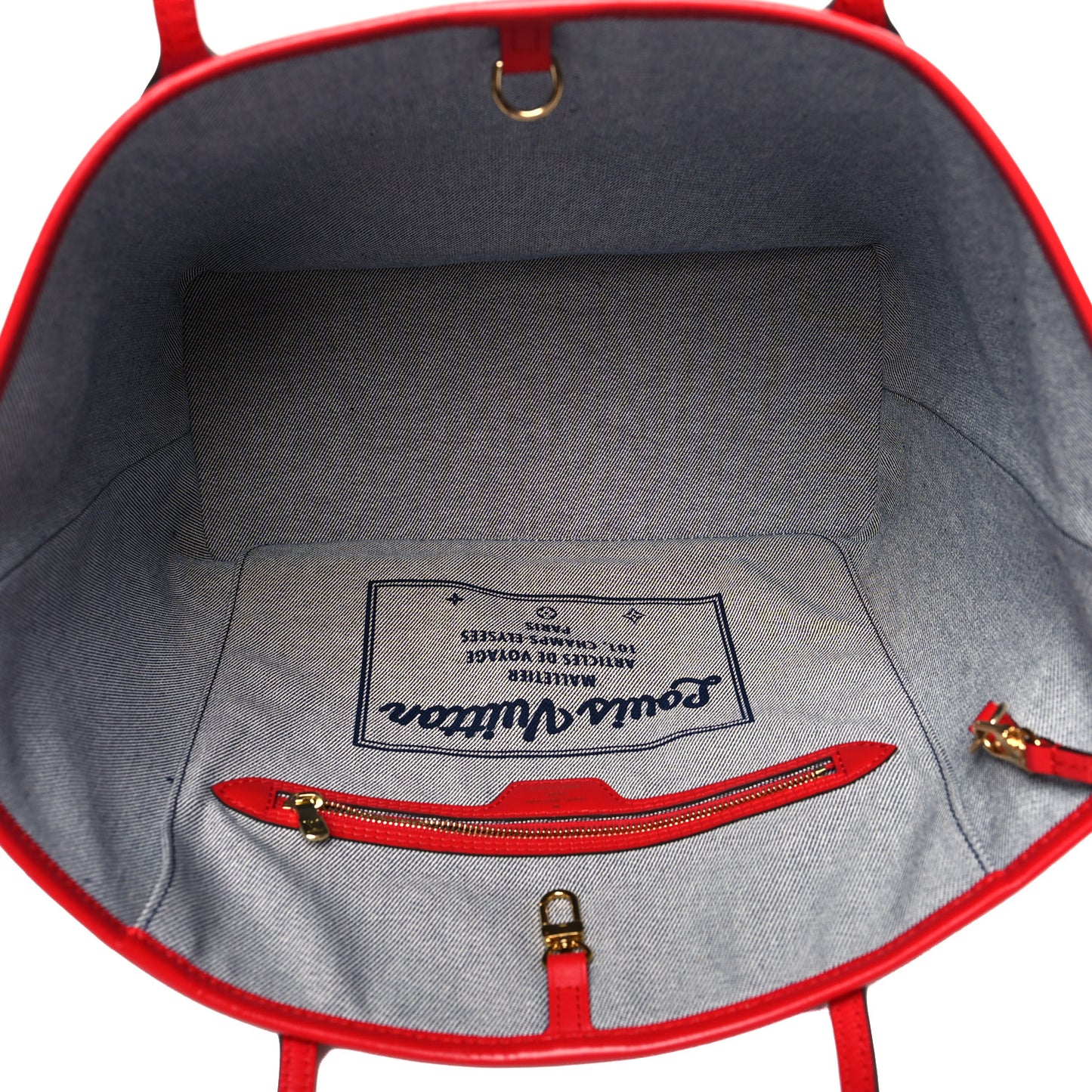 Denim Damier Monogram Patchwork Neverfull Blue Rouge
