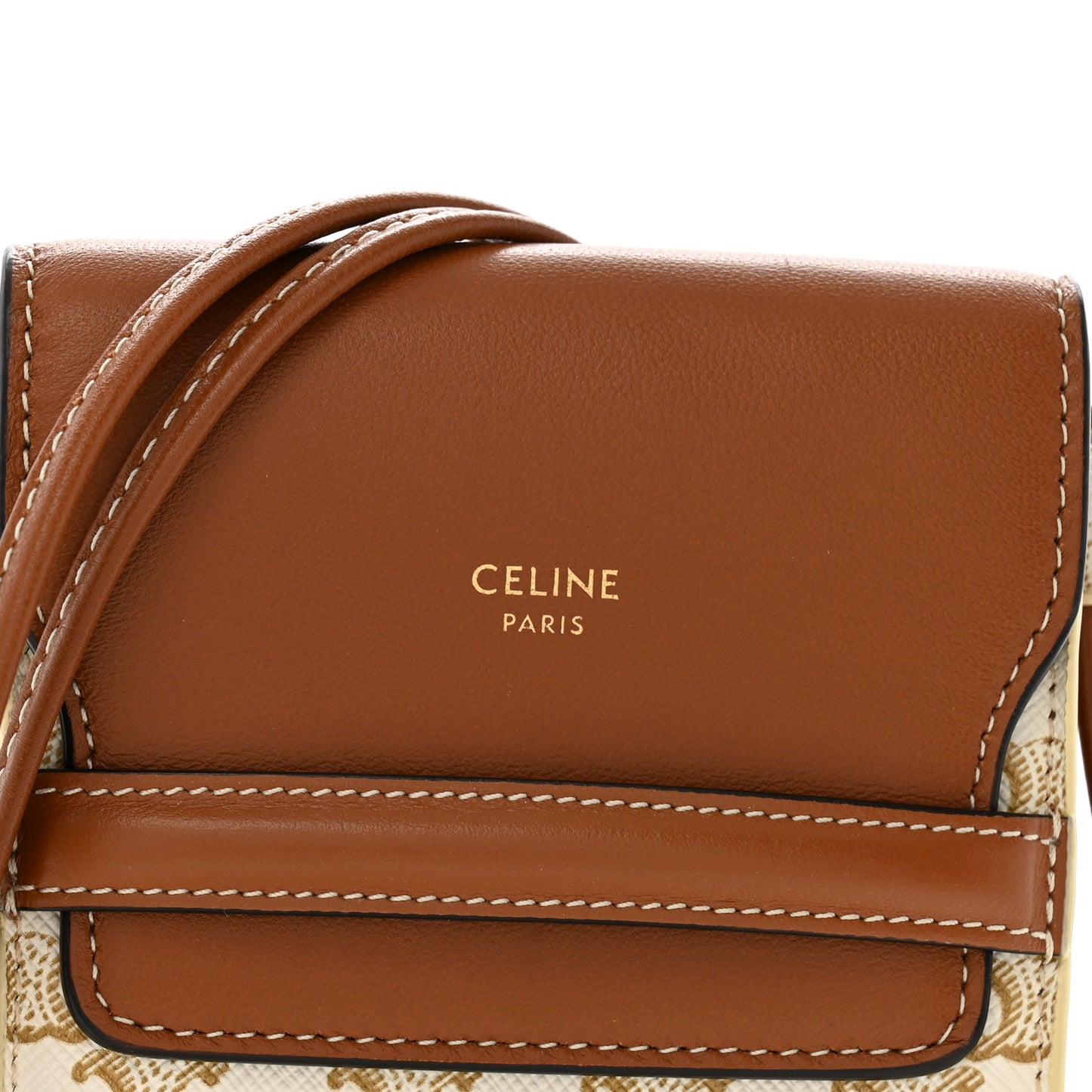 Triomphe Canvas Lambskin Phone Pouch With Flap White Tan