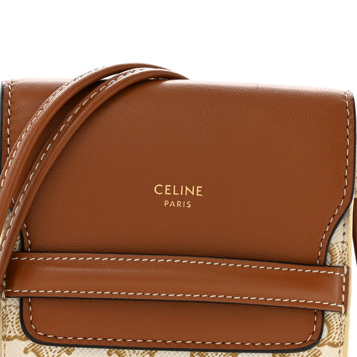 Celine Triomphe Canvas Lambskin Phone Pouch With Flap White Tan 8 of 13