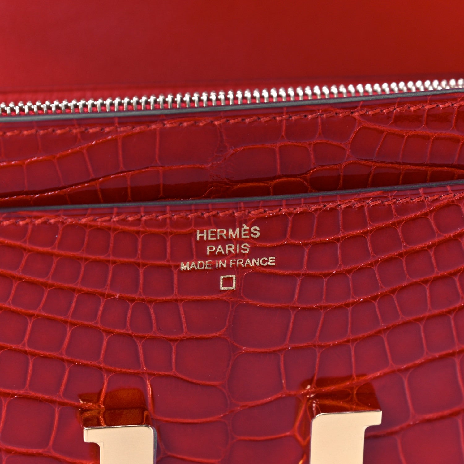 Hermes Shiny Alligator Constance Long Wallet To Go Sanguine 6 of 11