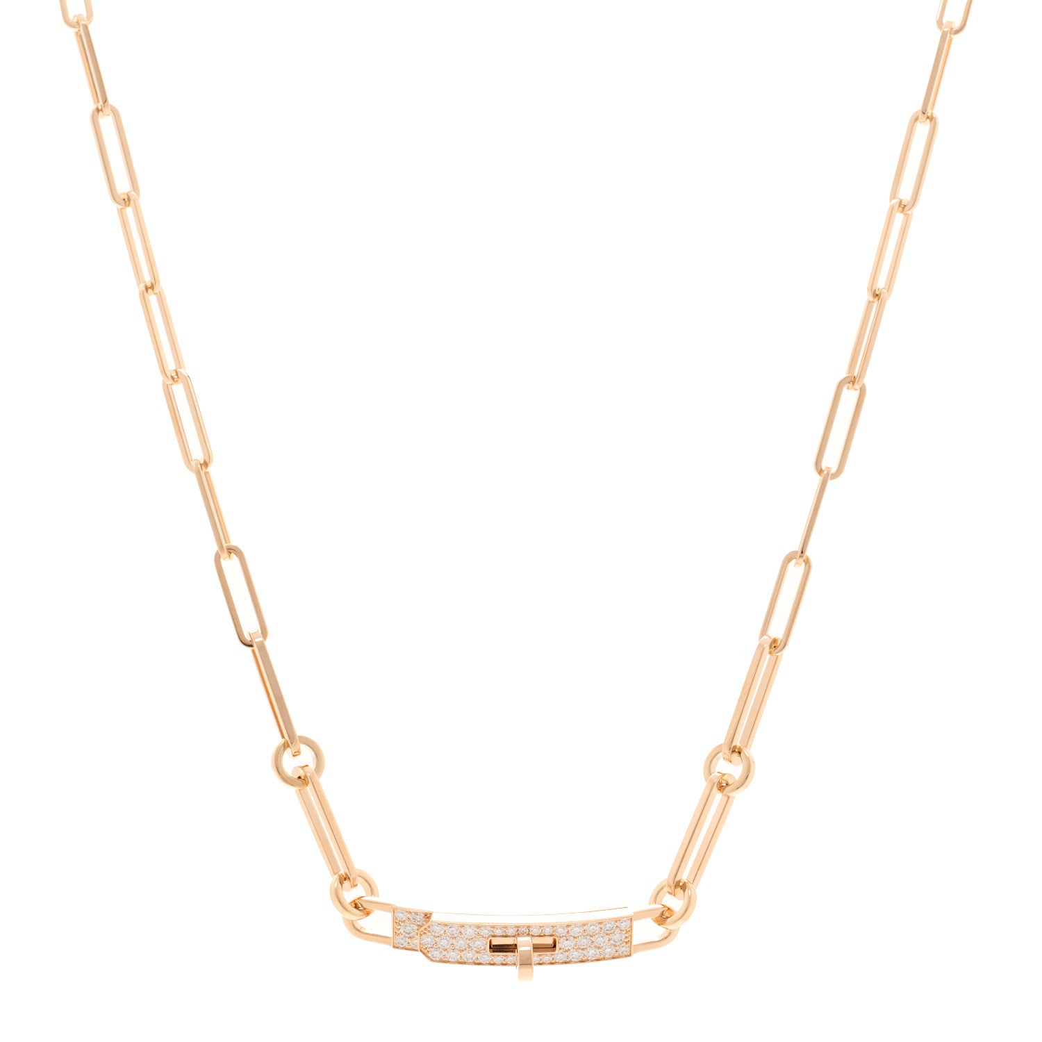Hermes 18K Rose Gold Diamond Pave Kelly Chaine Choker Necklace 1 of 6