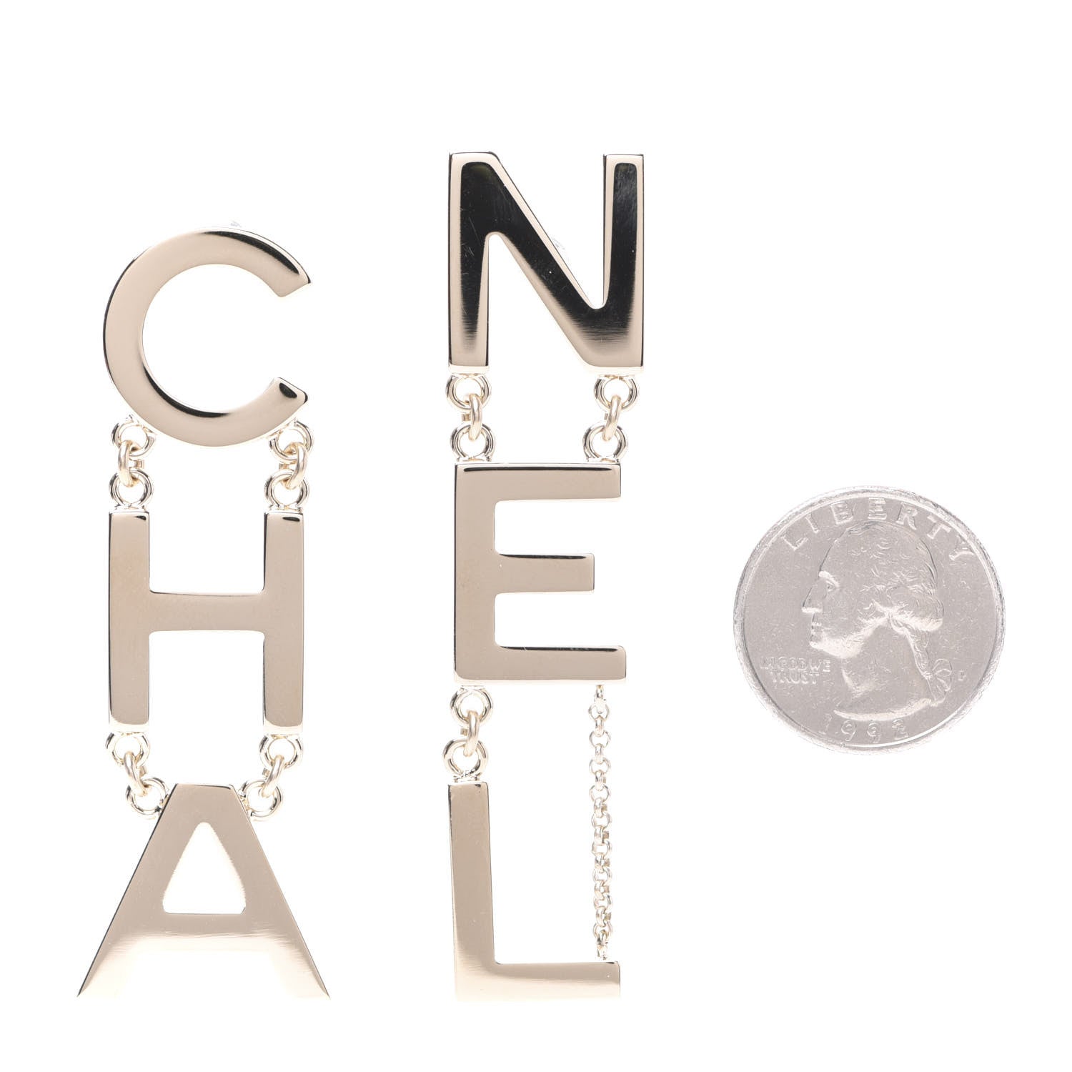Chanel Metal Cha-Nel Logo Drop Earrings Gold 2 of 6