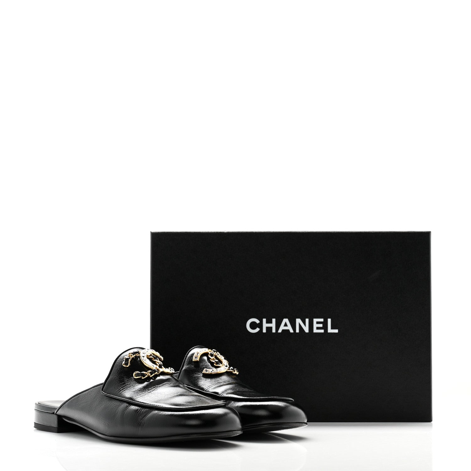 Chanel Shiny Calfskin Crystal CC Mules 40.5 Black 9 of 9