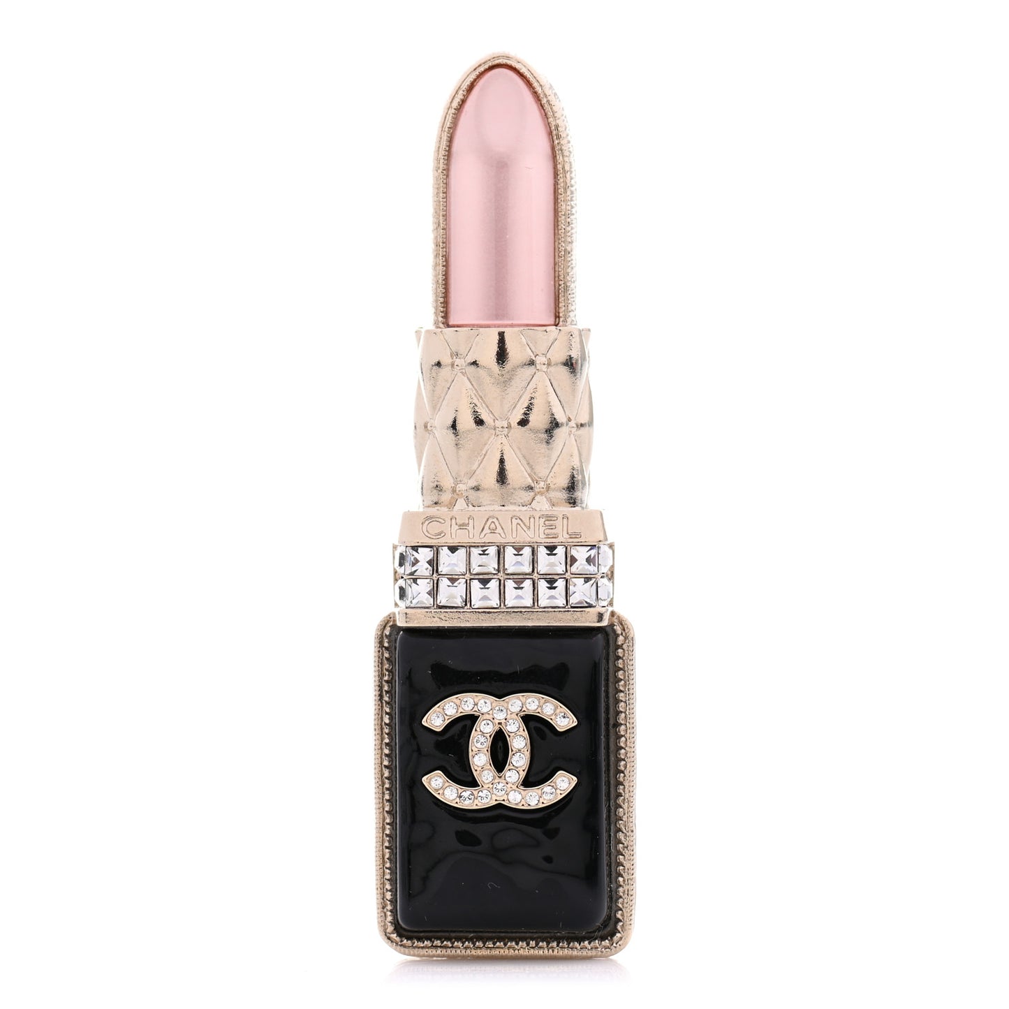 Metal Strass Pearl Lipstick Brooch Pink Gold