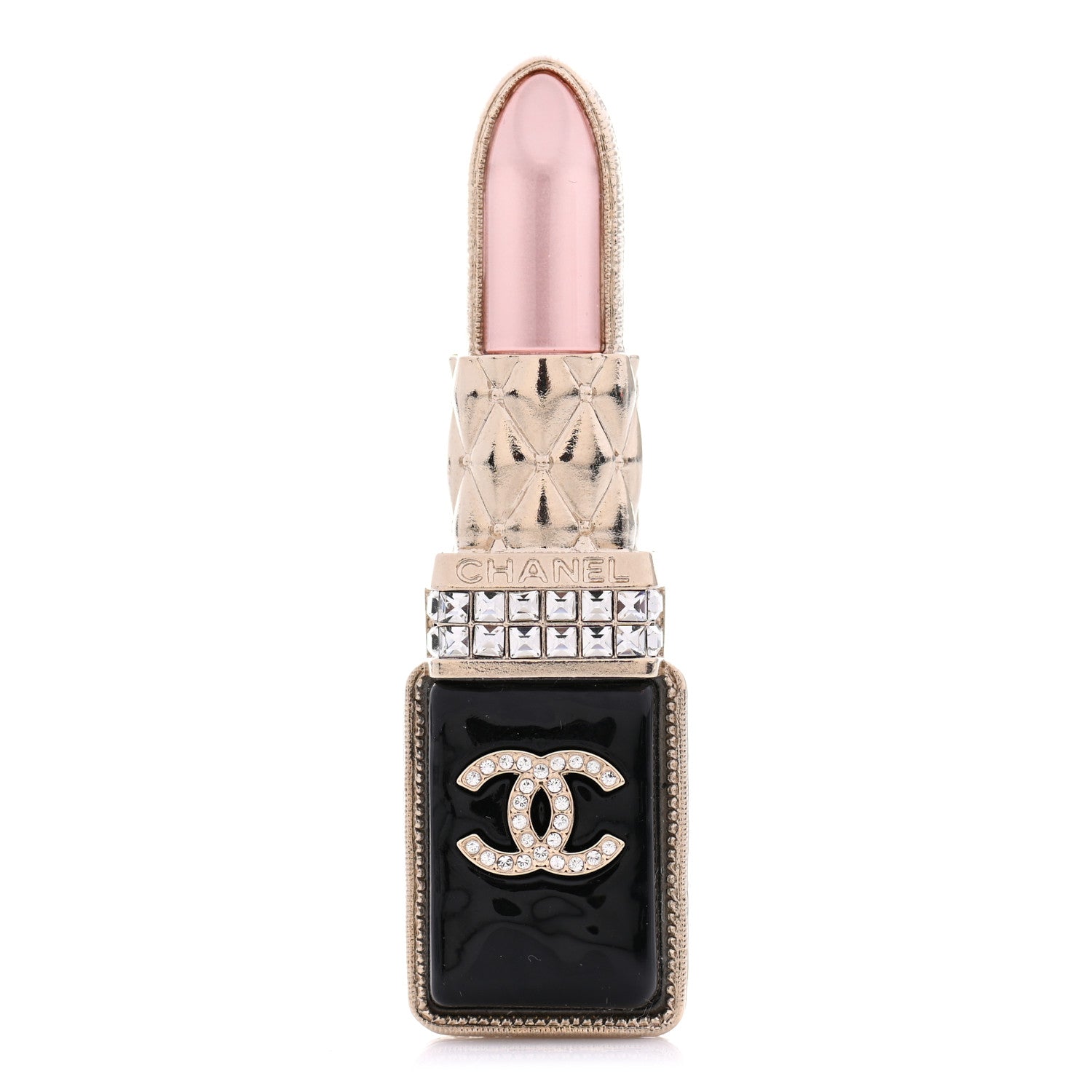Chanel Metal Strass Pearl Lipstick Brooch Pink Gold 1 of 4