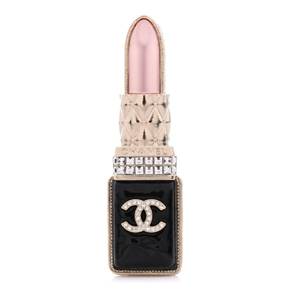 Chanel Metal Strass Pearl Lipstick Brooch Pink Gold 1 of 4
