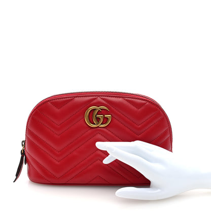 Gucci Calfskin Matelasse Large GG Marmont Pouch Cosmetic Case Hibiscus Red 2 of 7
