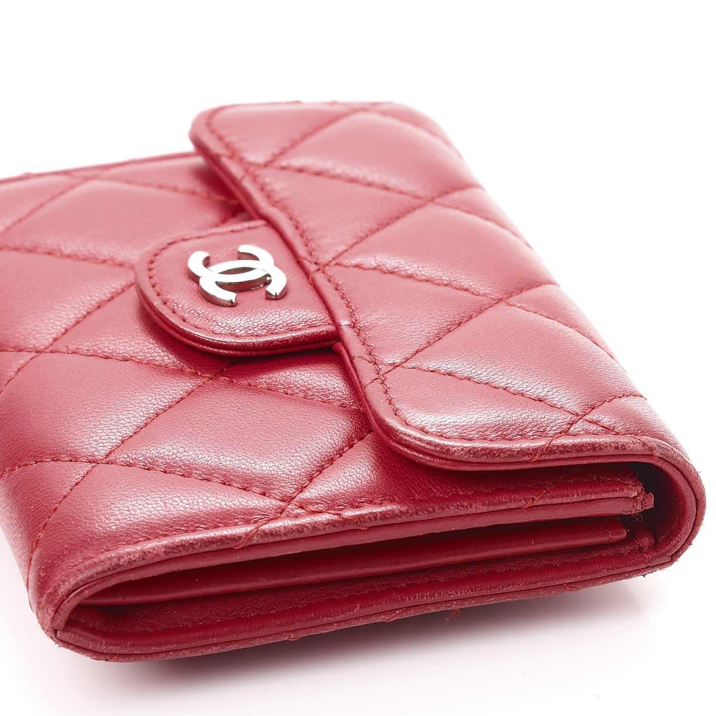 Lambskin Quilted Card Holder Dark Pink