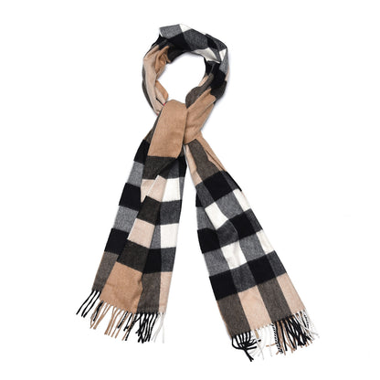 Burberry Cashmere Mega Check Fringe Scarf Camel 1 of 5