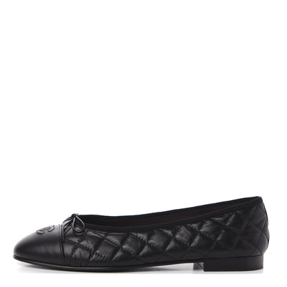 Chanel Aged Calfskin Quilted CC Cap Toe Ballerina Flats 40.5 Black 1 of 10