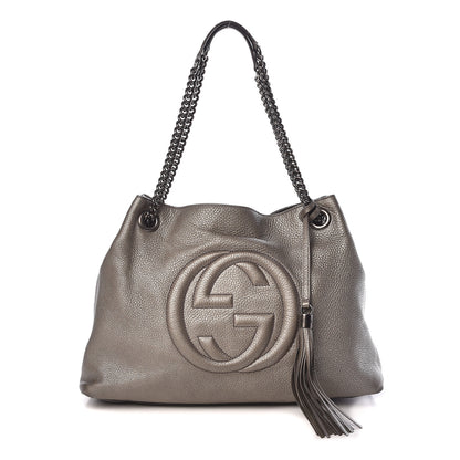 Gucci Metallic Pebbled Calfskin Medium Soho Chain Shoulder Bag Sasso 1 of 9