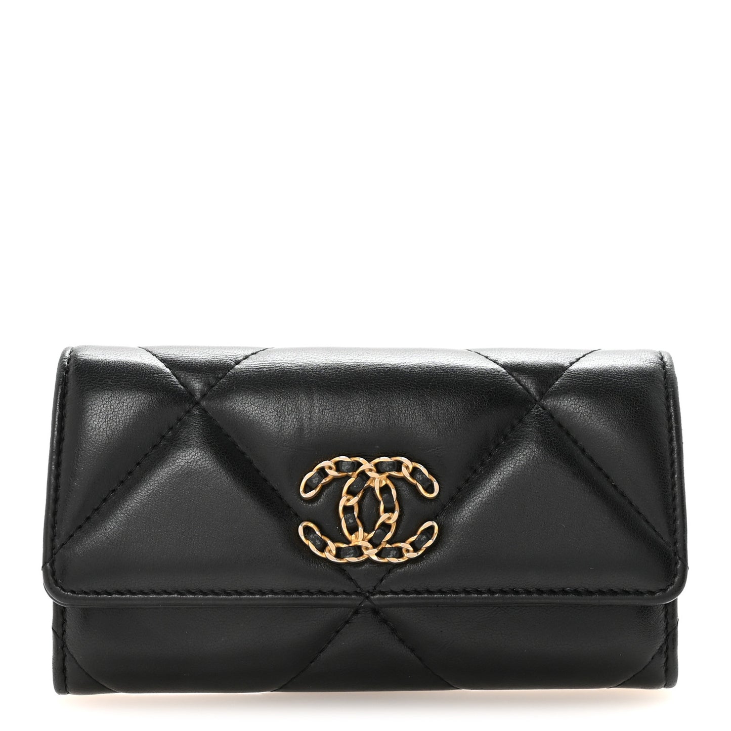 Lambskin Quilted Chanel 19 Flap Wallet Black