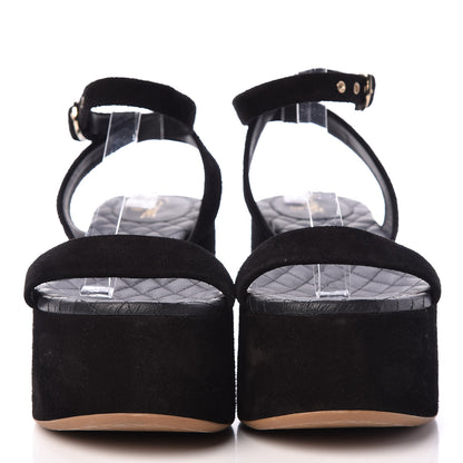 Chanel Suede Platform Wedge Sandals 40 Black 2 of 15