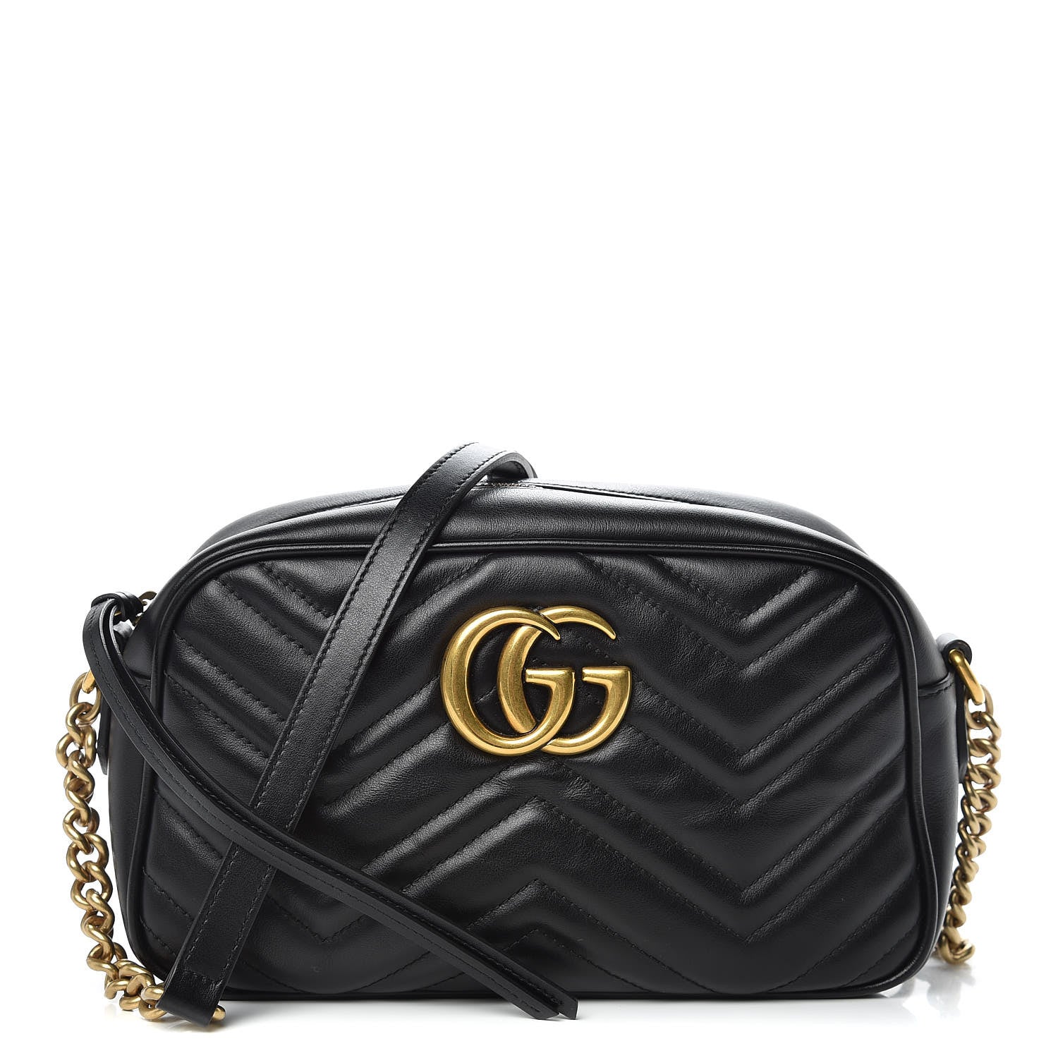 Gucci Calfskin Matelasse Small GG Marmont Chain Shoulder Bag Black 1 of 10