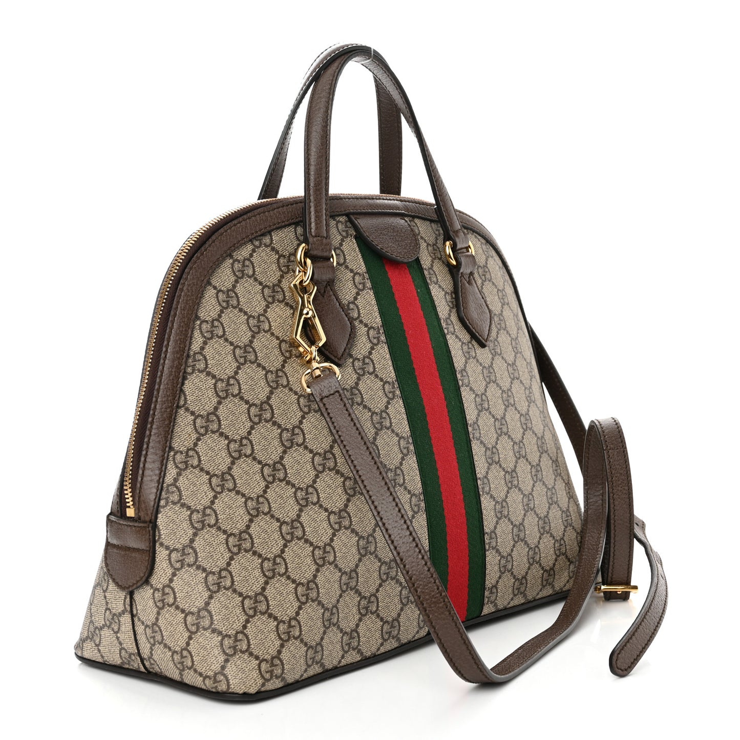 GG Supreme Monogram Web Medium Ophidia Top Handle Dome Bag Brown