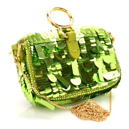 Fendi Sequin Paillettes Shiny Nappa Sex and the City Nano Maxi Buckle Baguette Charm Wasabi 3 of 12