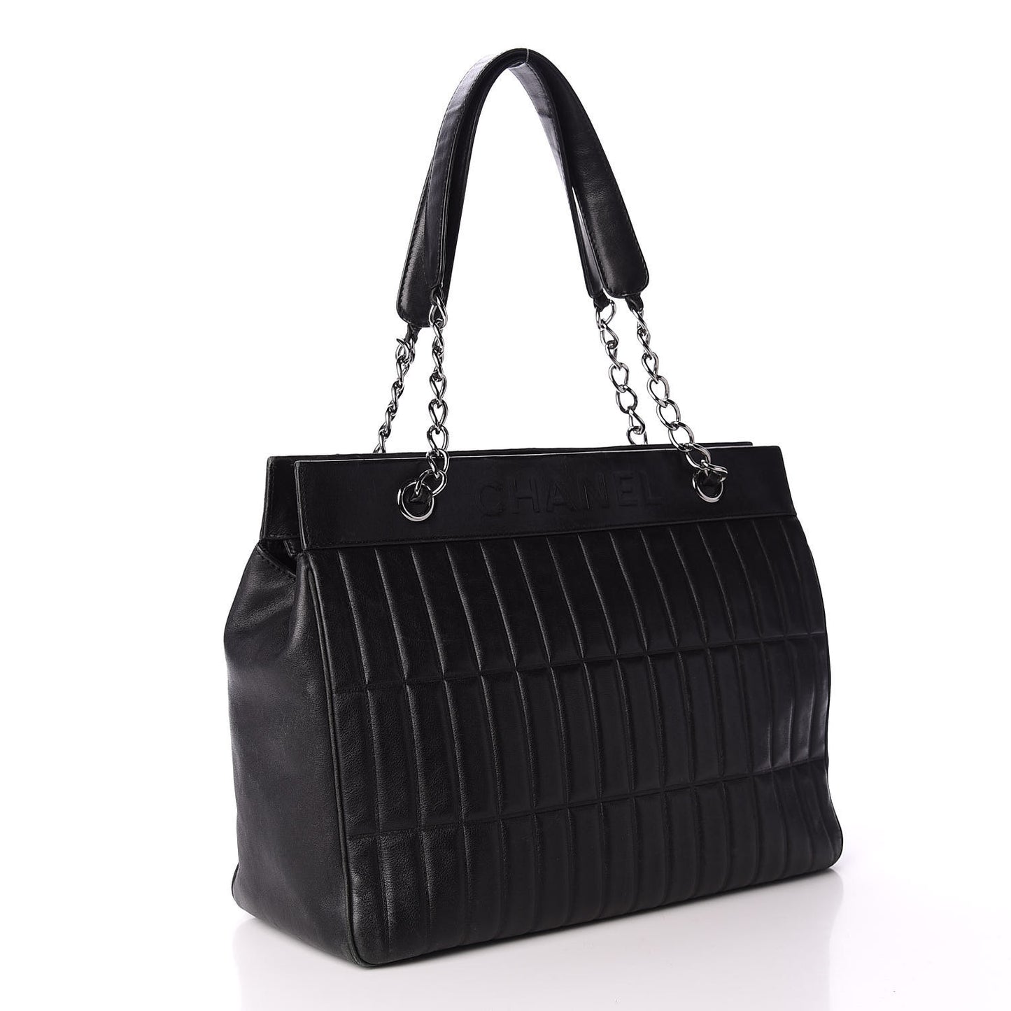 Calfskin Vertical Quilted Lax Shoulder Bag Black