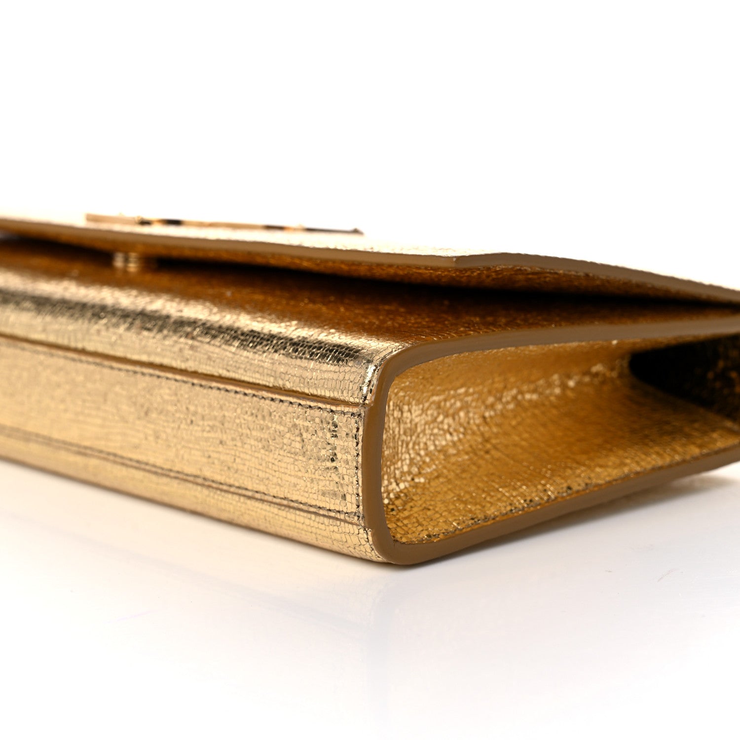 Saint Laurent Metallic Textured Calfskin Classic Monogram Cassandre Clutch Gold 8 of 9