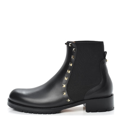 Valentino Garavani Calfskin Rockstud Beatle Chelsea 20mm Ankle Boots 41 Black 1 of 9
